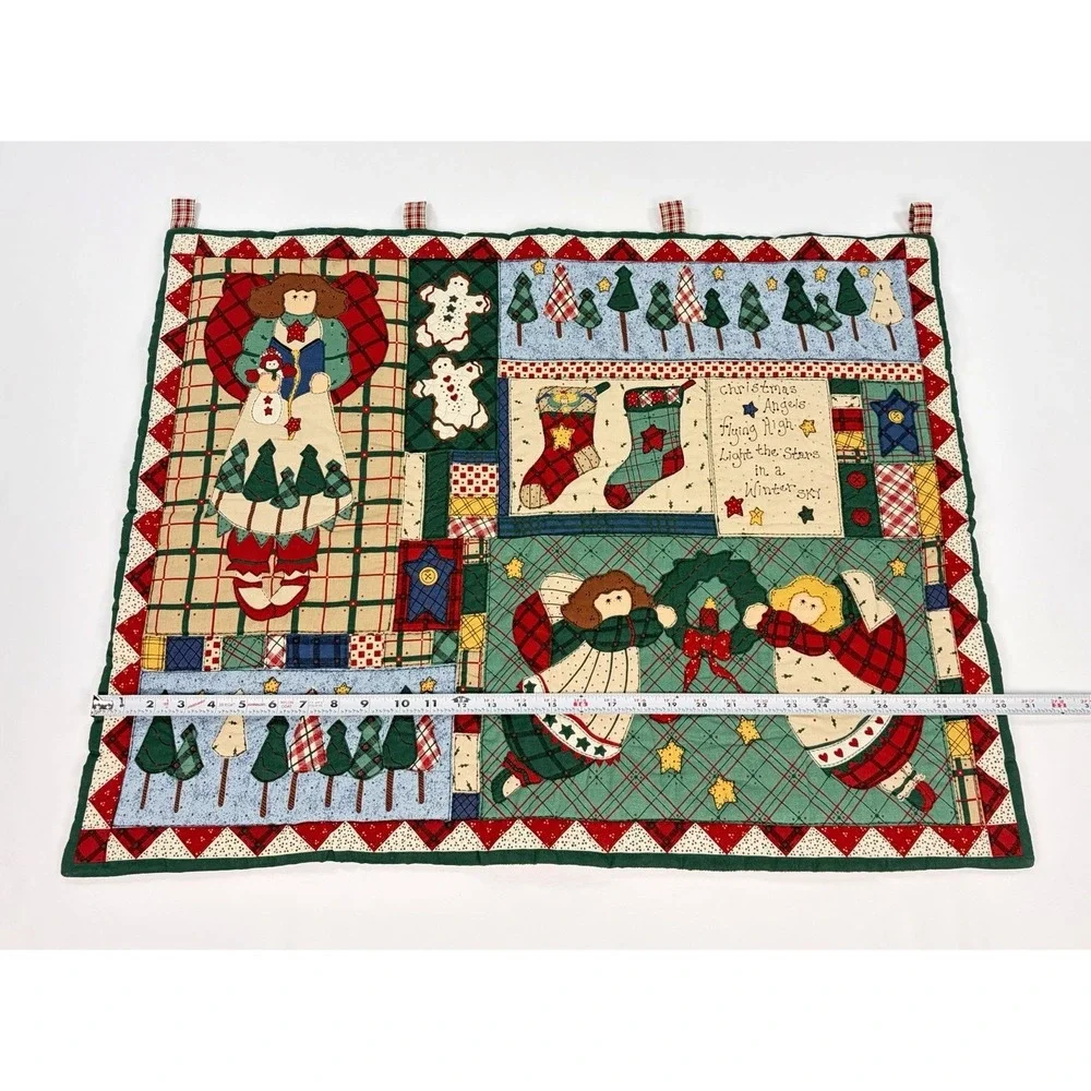 Vintage Christmas Quilted Wall Hanging Angel Stocking Patchwork Holiday 25x30